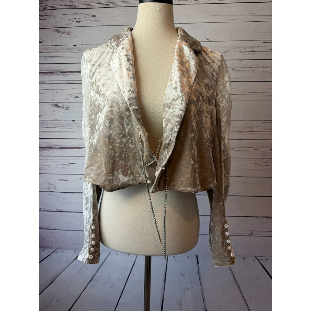 Romwe Crushed Velvet blouse long sleeve lace Fairy size Medium Gold NWT Velvet